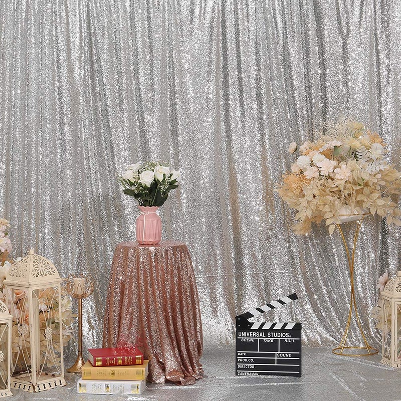 SquarePie Sequin Backdrop 8FT x 8FT Silver Background Sparkly Curtain for Wedding Party Decoration - Image 3